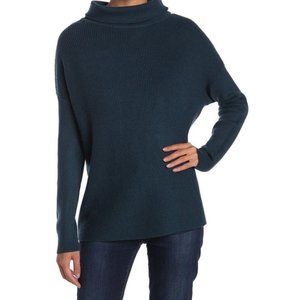 Cyrus Deep Teal Cowlneck Ribbed Tunic Sweater